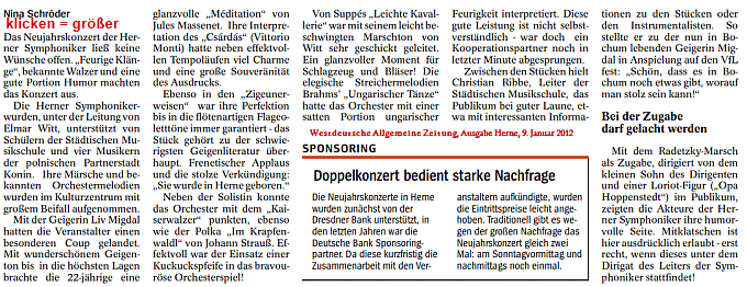 Zeitungsausriss: WAZ Herne, 2012-01-09 Zeitungsausriss: WAZ Herne, 2012-01-09